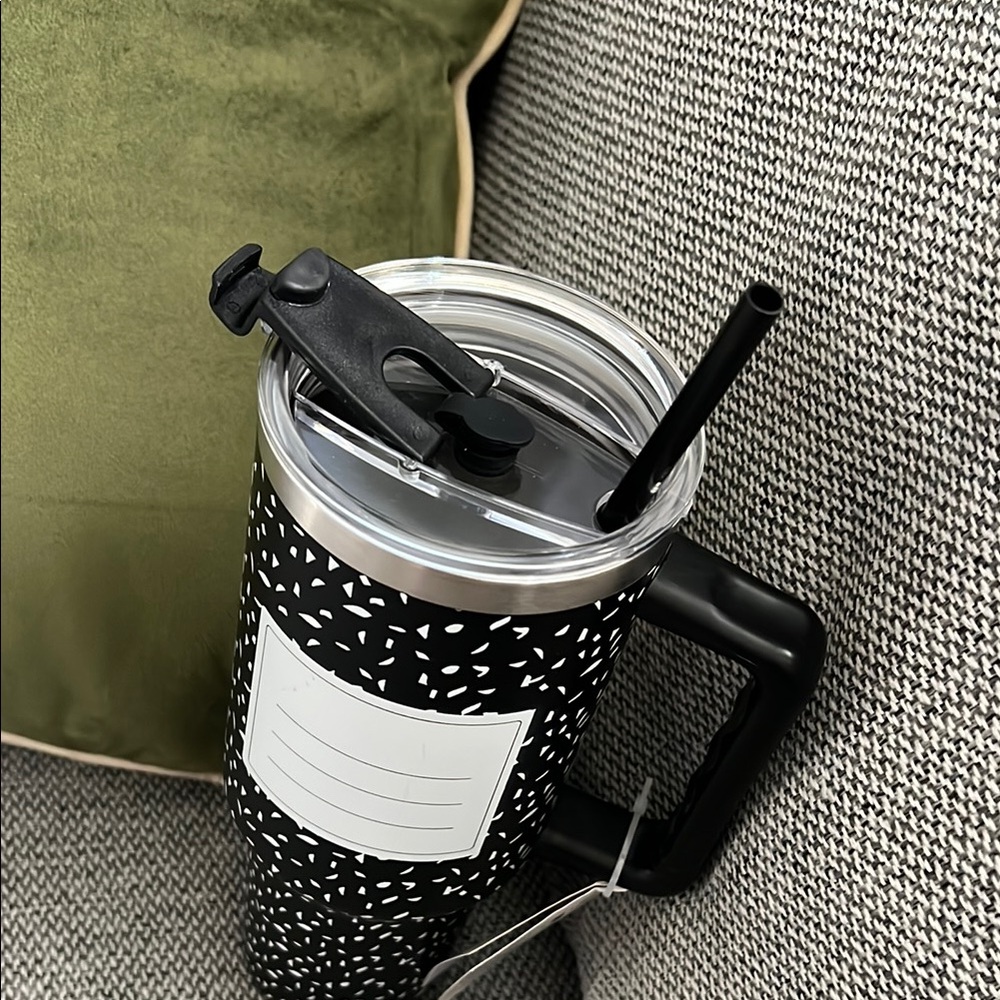 Black and White Composition Notebook Speckled Tumbler with Straw, new - Picture 3 of 9